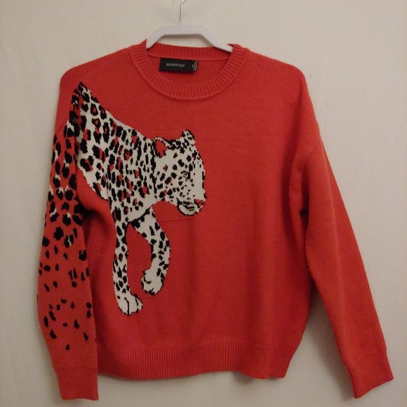 Minkpink orange leopard soft comfy long sleeve sweater XS - Picture 2 of 8